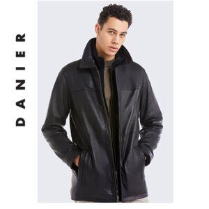 Danier Black Leather Jacket with Classic Design Size Medium